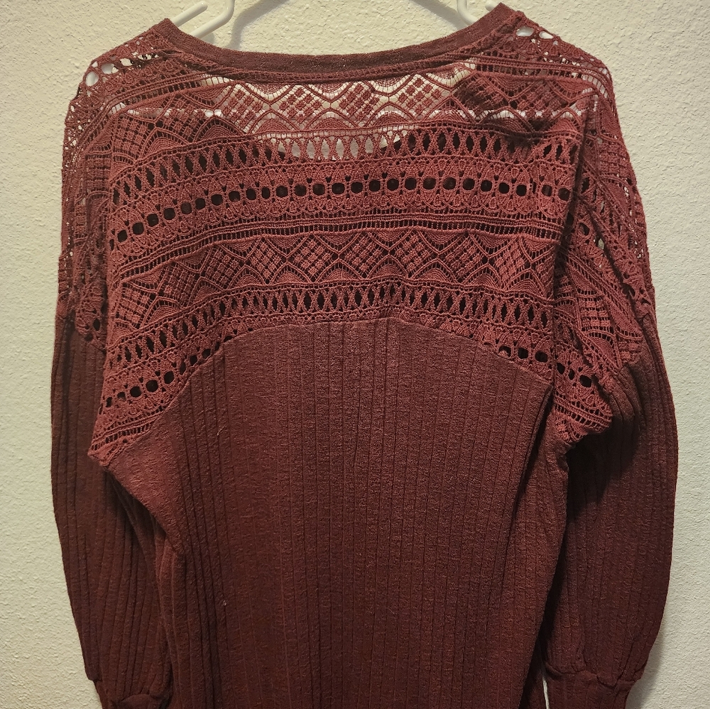 Maurices maroon long sleeve shirt with back knit design, size 2